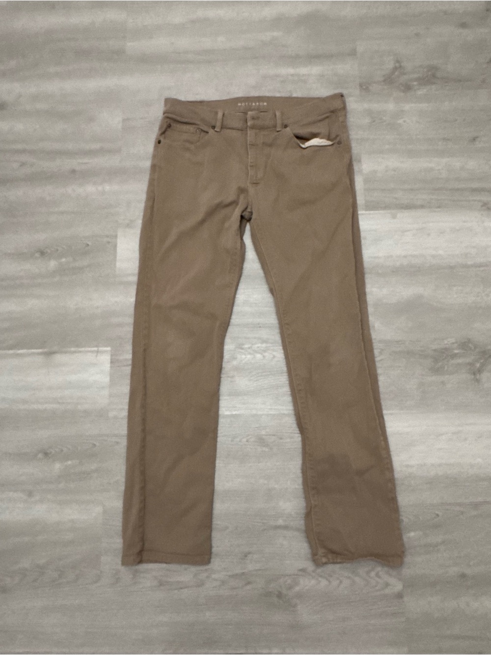 Mott And Bow Jeans Mens 35x32* Straight Medium Wash Brown Denim 5 Pocket Comfort
